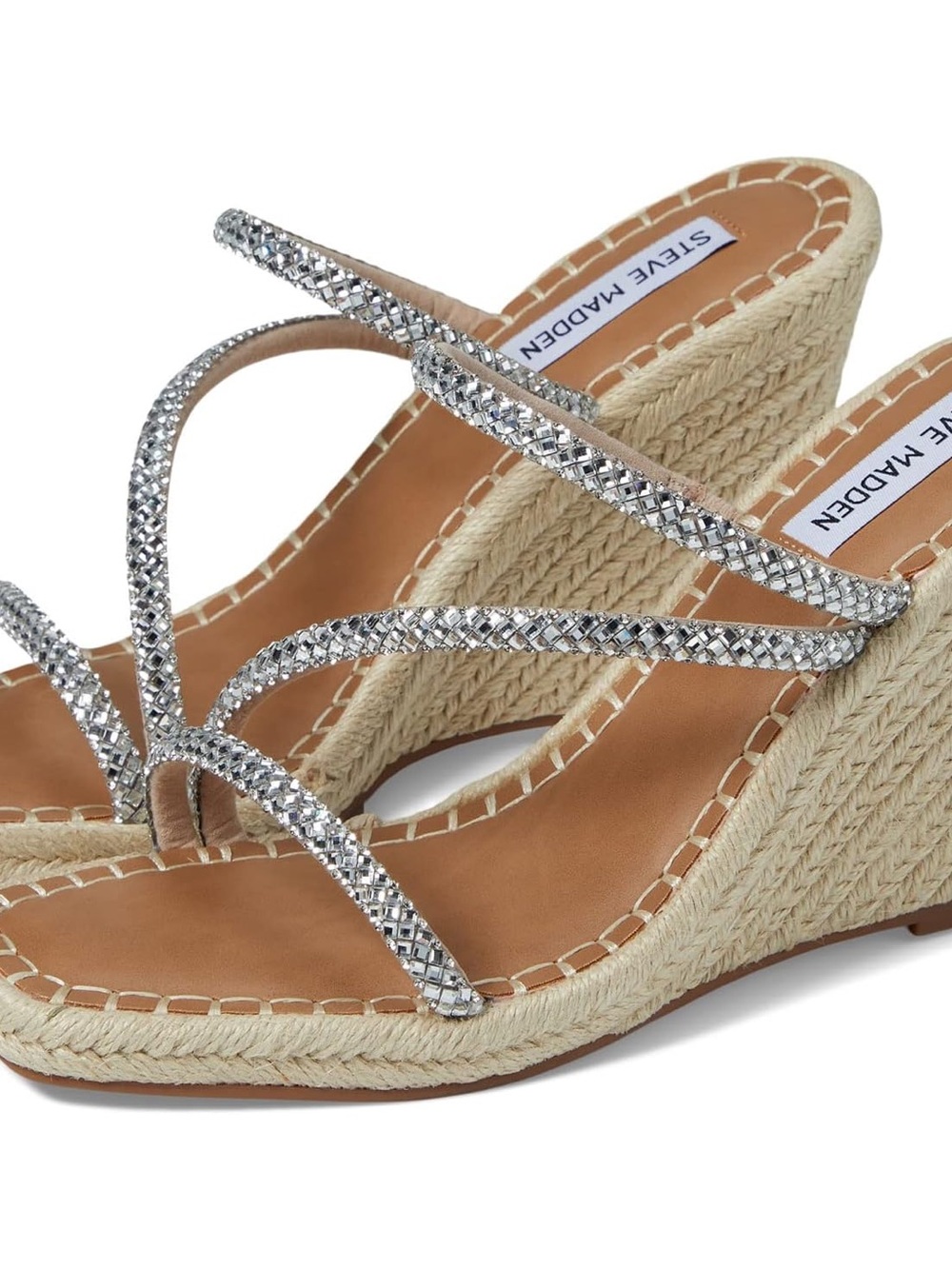 NWT Steve Madden Silver Rhinestones Strappy Espadrille Wedge Sandals 9.5